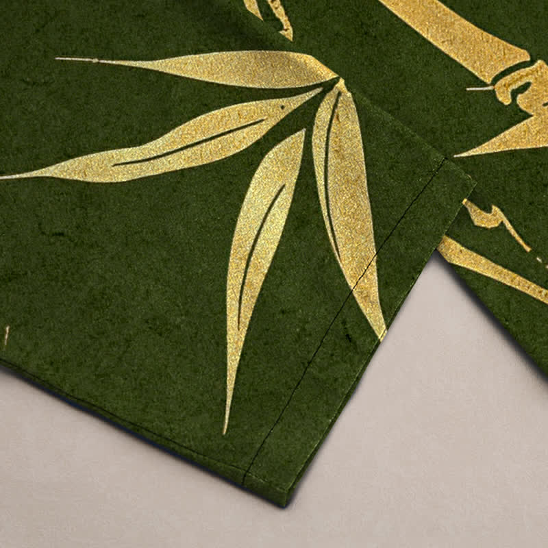 Nimara Ritual Cotton Golden Bamboo Leaf Pattern Men's Tapered Pants With Pockets