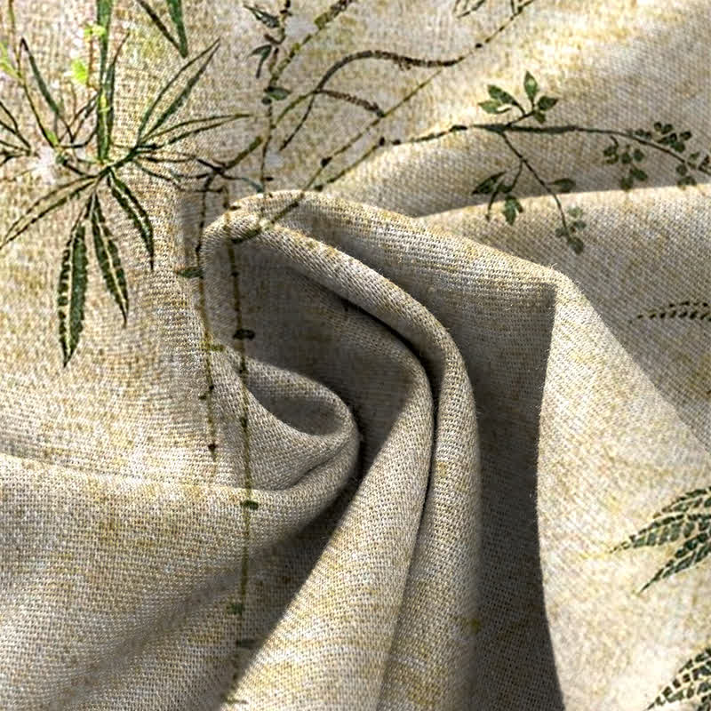 Nimara Ritual Cotton Linen Bamboo Leaf Pattern Women's Elastic Waist Wide Leg Pants With Pockets