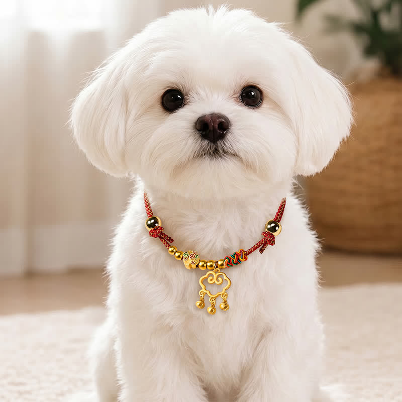 Nimara Ritual Plaited Money Tree Fu Character Red String Luck Adjustable Cats Dogs Pet Collar