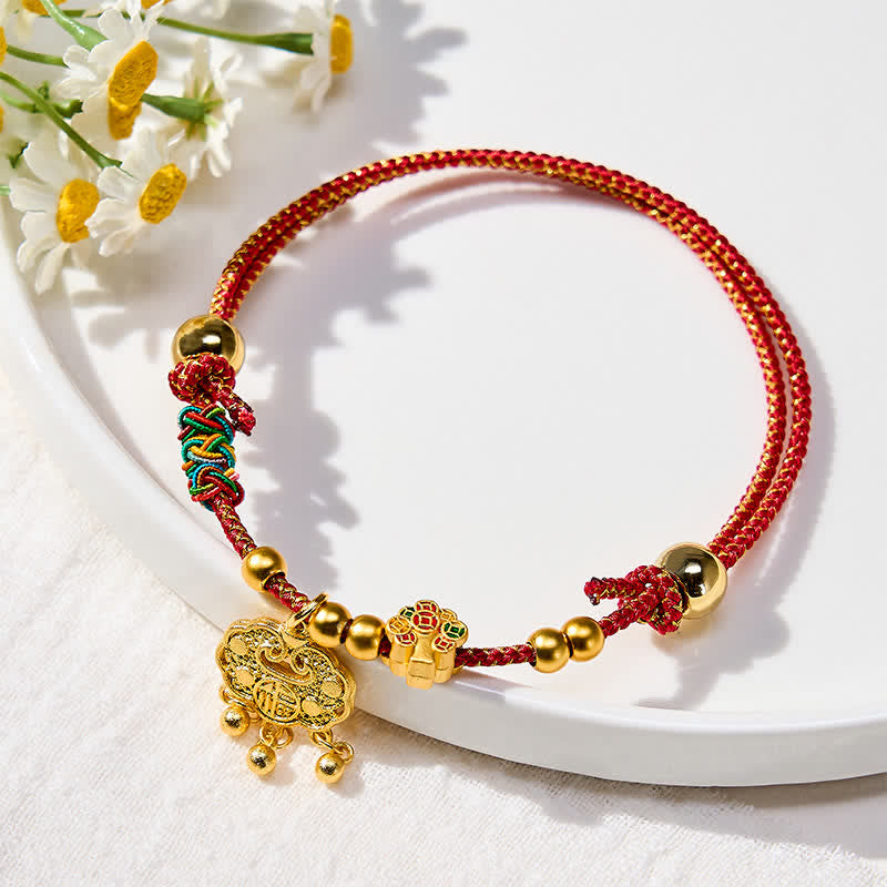 Nimara Ritual Plaited Money Tree Fu Character Red String Luck Adjustable Cats Dogs Pet Collar