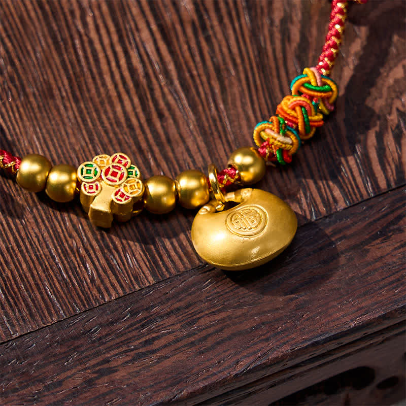 Nimara Ritual Plaited Money Tree Fu Character Red String Luck Adjustable Cats Dogs Pet Collar