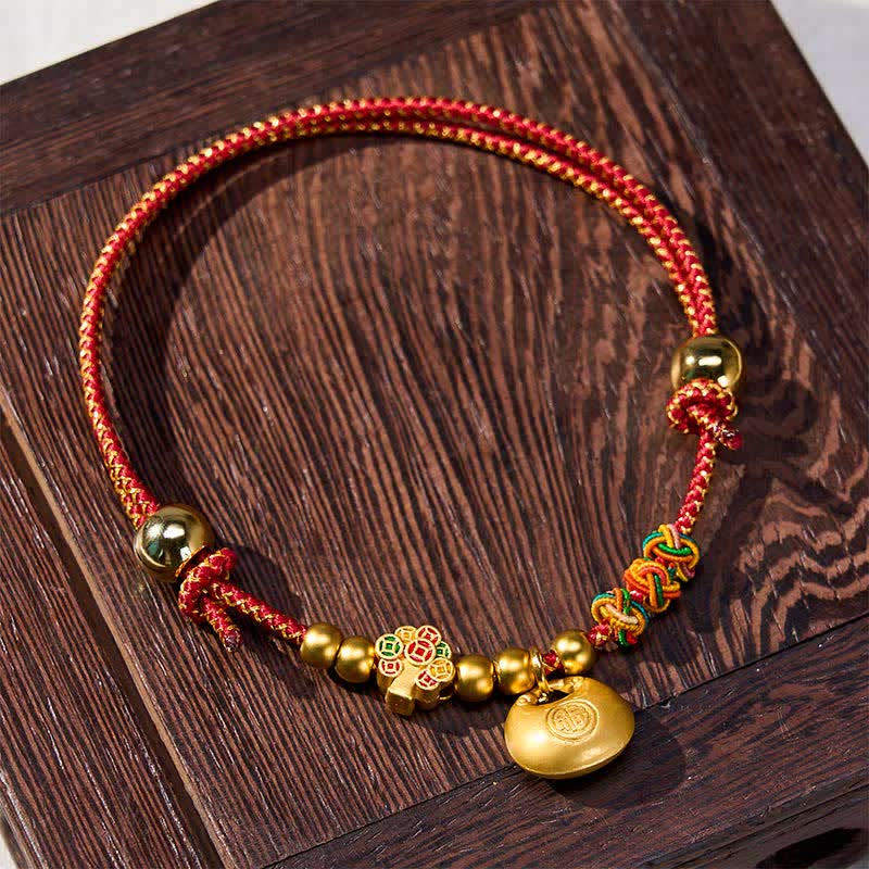 Nimara Ritual Plaited Money Tree Fu Character Red String Luck Adjustable Cats Dogs Pet Collar