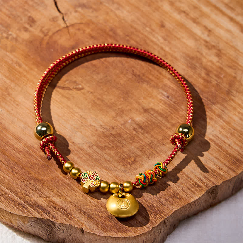 Nimara Ritual Plaited Money Tree Fu Character Red String Luck Adjustable Cats Dogs Pet Collar