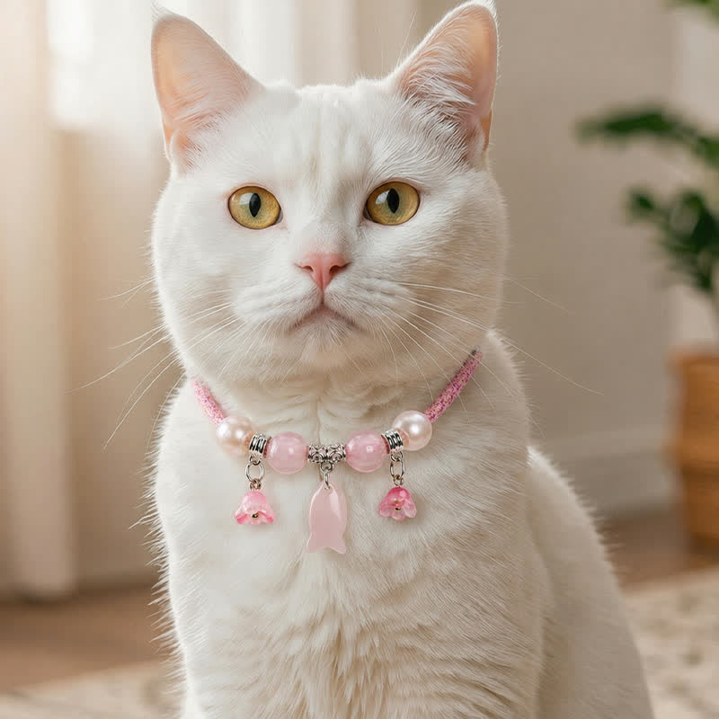 Nimara Ritual Plaited String Rose Quartz Fish Relationships Adjustable Cats Dogs Pet Collar