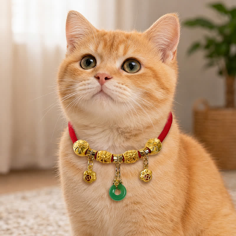 Nimara Ritual Red String Fu Character Peace Buckle Strength Adjustable Cats Dogs Pet Collar