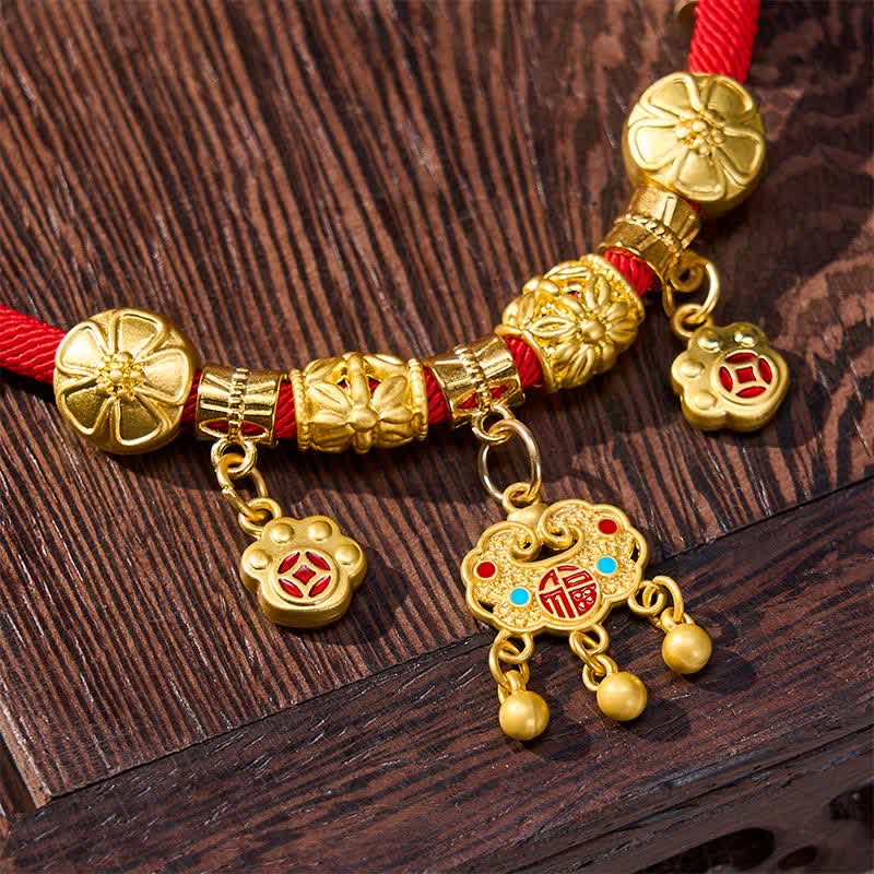 Nimara Ritual Red String Fu Character Peace Buckle Strength Adjustable Cats Dogs Pet Collar