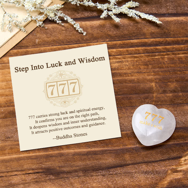 Nimara Ritual "Step Into Luck and Wisdom" 777 Angel Number Heart-Shaped Enlightenment Crystal Palm Stone Decor Includes Gift Message Card