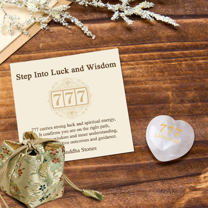 Nimara Ritual "Step Into Luck and Wisdom" 777 Angel Number Heart-Shaped Enlightenment Crystal Palm Stone Decor Includes Gift Message Card