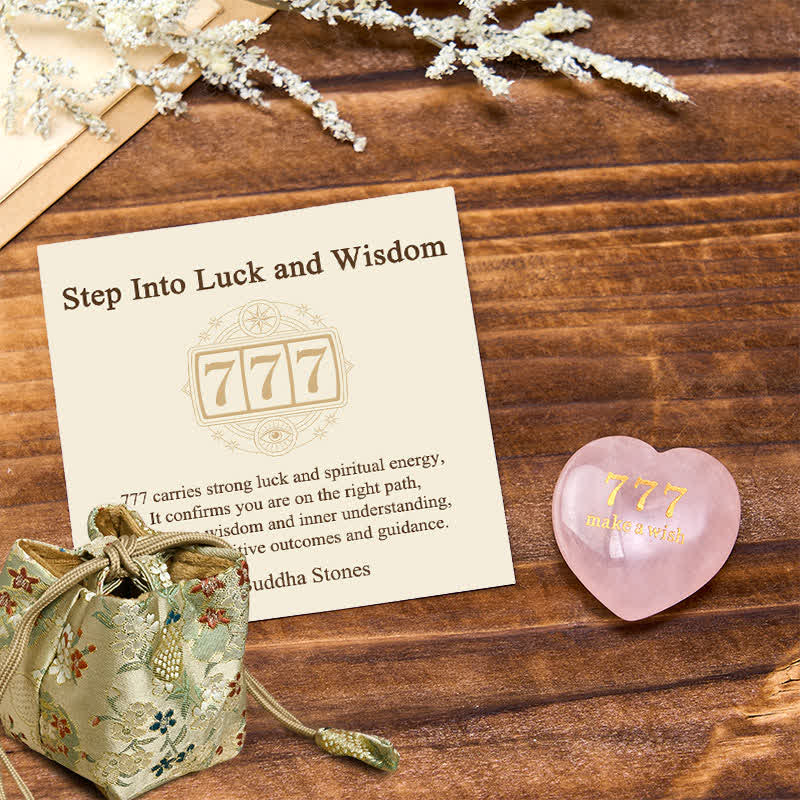 Nimara Ritual "Step Into Luck and Wisdom" 777 Angel Number Heart-Shaped Enlightenment Crystal Palm Stone Decor Includes Gift Message Card