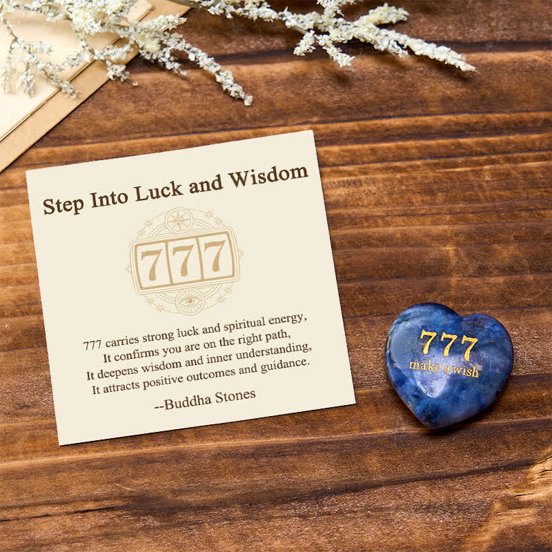 Nimara Ritual "Step Into Luck and Wisdom" 777 Angel Number Heart-Shaped Enlightenment Crystal Palm Stone Decor Includes Gift Message Card
