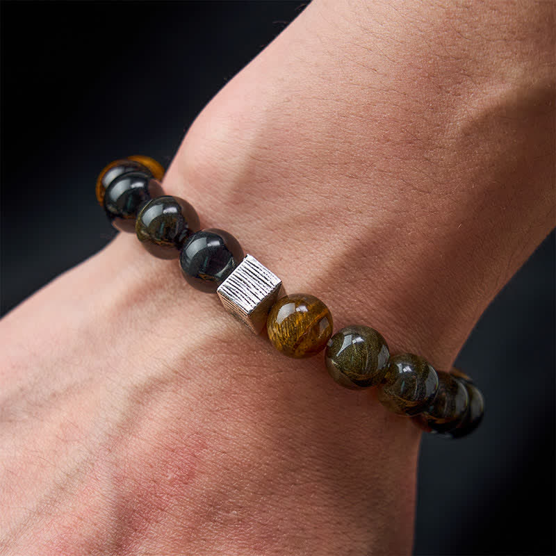 Nimara Ritual Tiger Eye Gold Sheen Obsidian Inclusion Quartz Bead Protection Bracelet