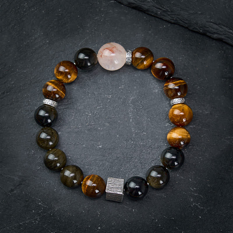 Nimara Ritual Tiger Eye Gold Sheen Obsidian Inclusion Quartz Bead Protection Bracelet