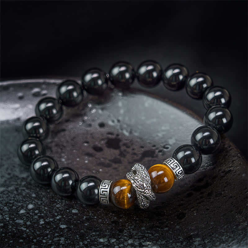 Nimara Ritual Natural Silver Sheen Obsidian Red Tiger Eye Bead Success Bracelet