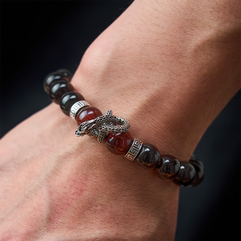 Nimara Ritual Natural Silver Sheen Obsidian Red Tiger Eye Bead Success Bracelet