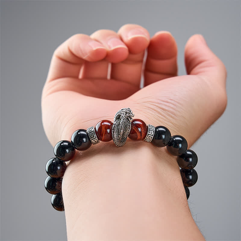 Nimara Ritual Natural Silver Sheen Obsidian Red Tiger Eye Bead Success Bracelet