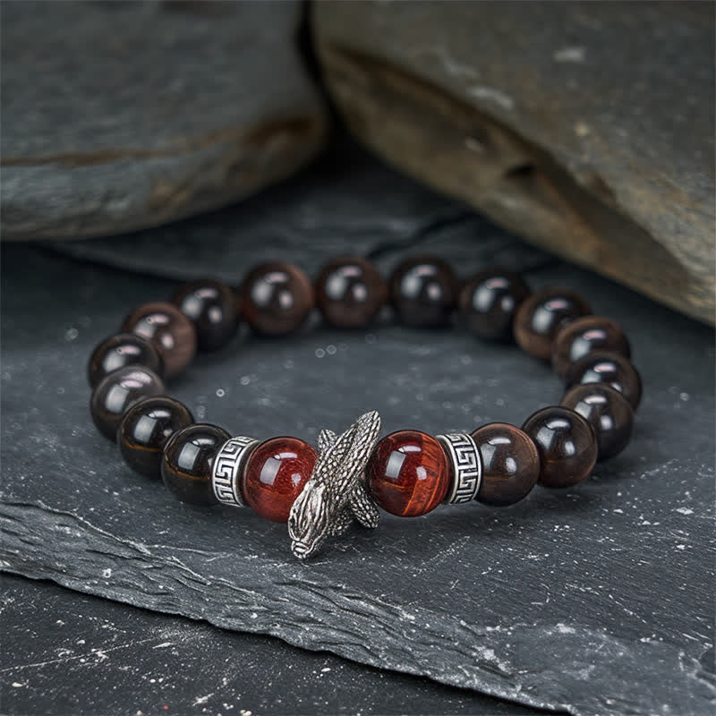Nimara Ritual Natural Silver Sheen Obsidian Red Tiger Eye Bead Success Bracelet