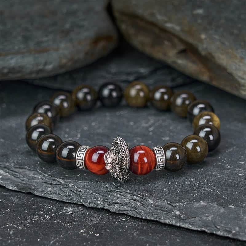 Nimara Ritual Natural Silver Sheen Obsidian Red Tiger Eye Bead Success Bracelet