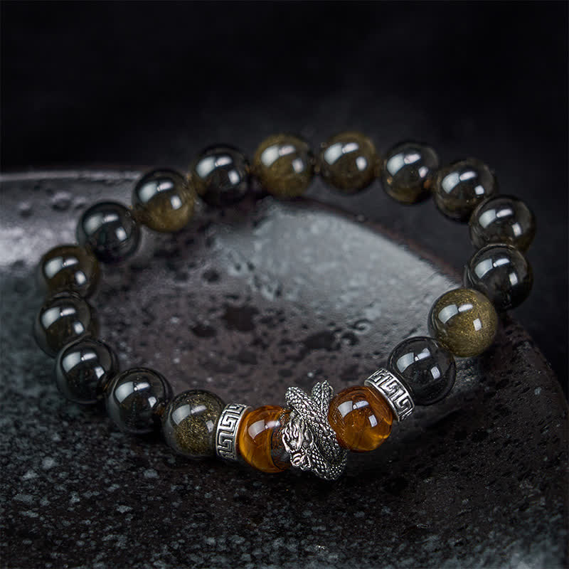 Nimara Ritual Natural Silver Sheen Obsidian Red Tiger Eye Bead Success Bracelet