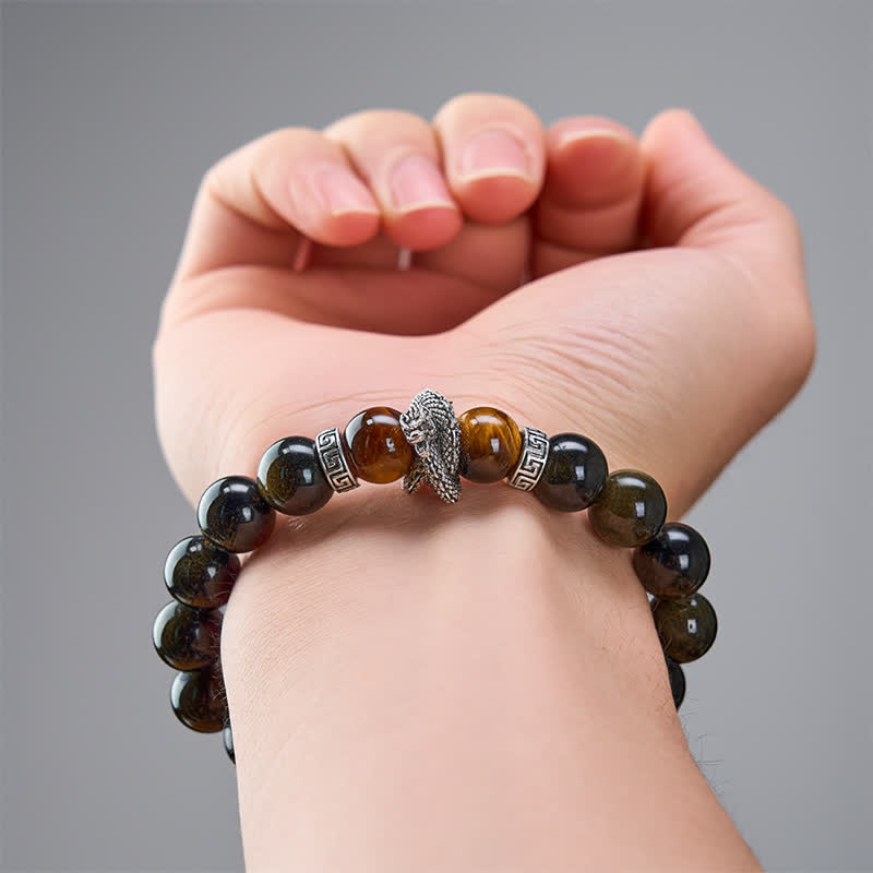 Nimara Ritual Natural Silver Sheen Obsidian Red Tiger Eye Bead Success Bracelet