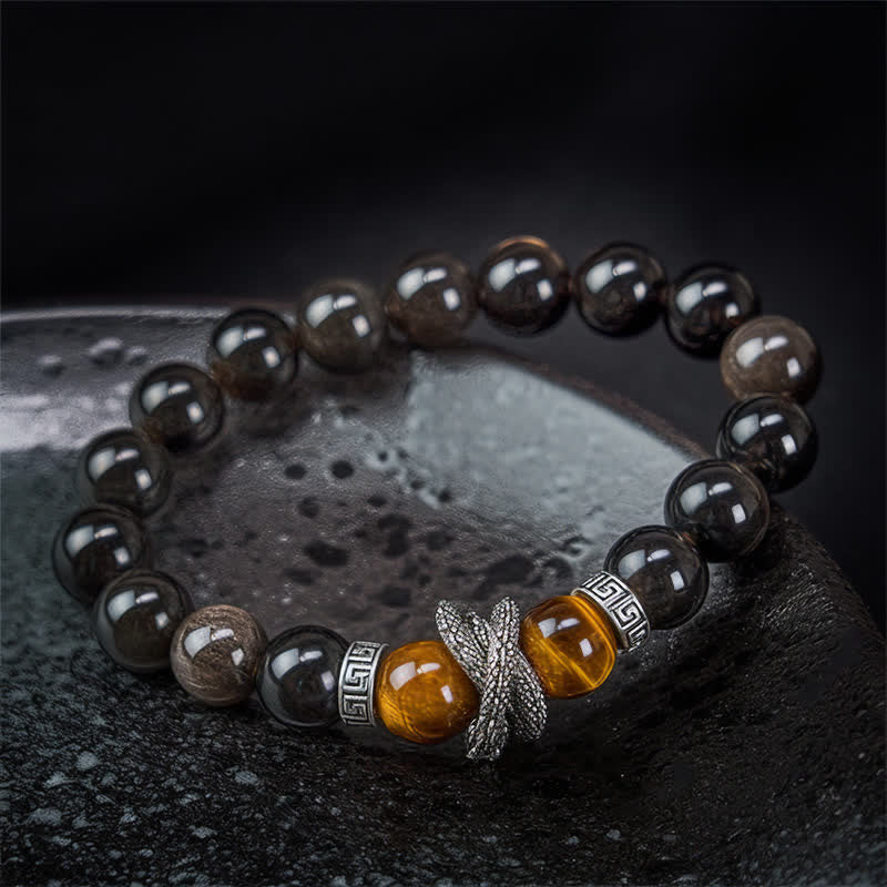 Nimara Ritual Natural Silver Sheen Obsidian Red Tiger Eye Bead Success Bracelet