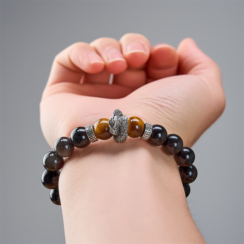 Nimara Ritual Natural Silver Sheen Obsidian Red Tiger Eye Bead Success Bracelet