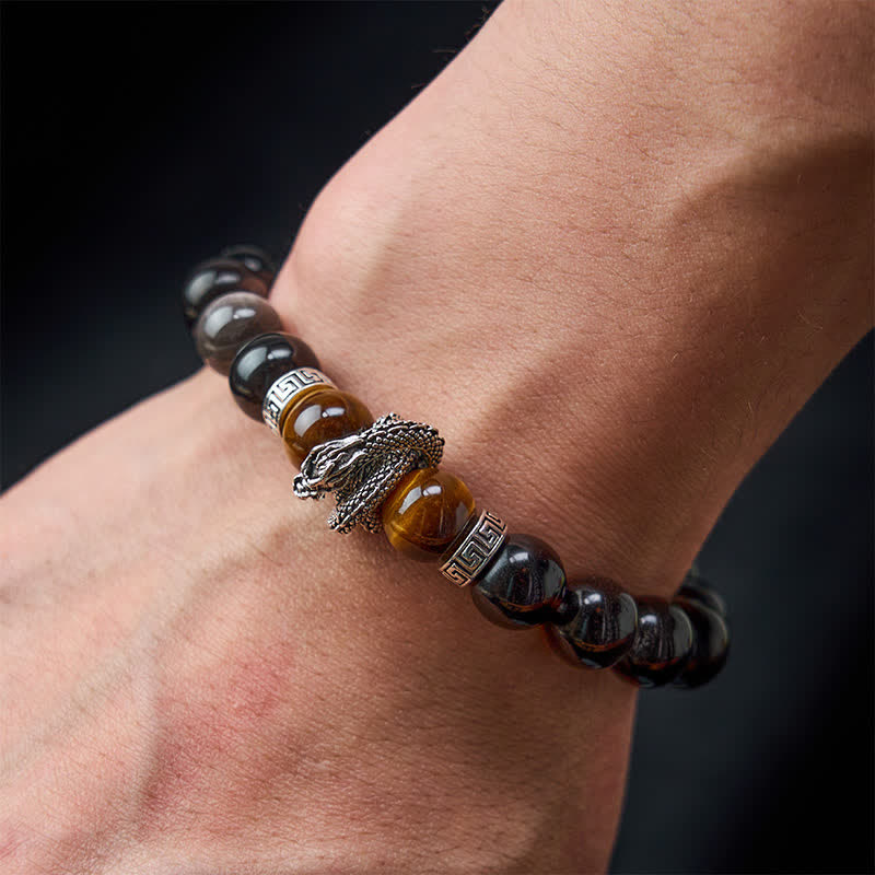 Nimara Ritual Natural Silver Sheen Obsidian Red Tiger Eye Bead Success Bracelet