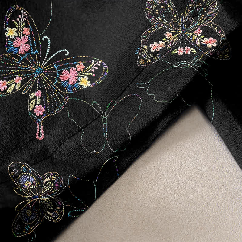Nimara Ritual Pure Cotton Vintage Floral Butterfly Pattern Women's Elastic Waist Pants With Pockets