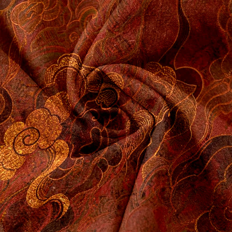 Nimara Ritual Pure Cotton Oriental Cloud Pattern Women's Elastic Waist Pants With Pockets