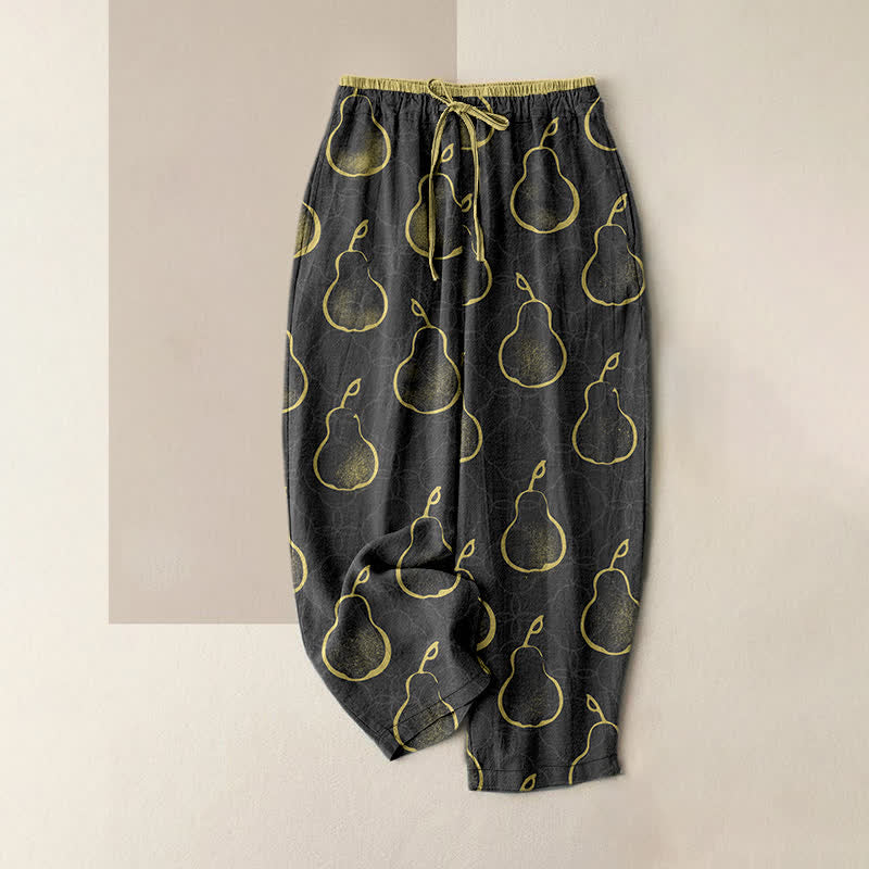 Nimara Ritual Pure Cotton Delicate Pear Pattern Women's Elastic Waist Pants With Pockets