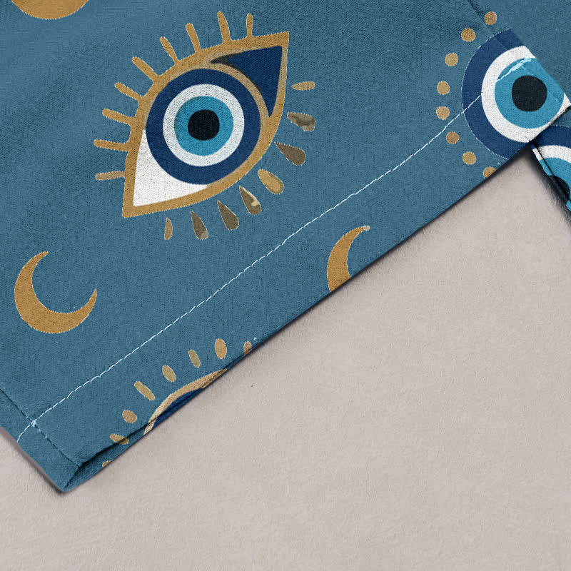 Nimara Ritual Pure Cotton Mystic Evil Eye Pattern Women's Elastic Waist Pants With Pockets