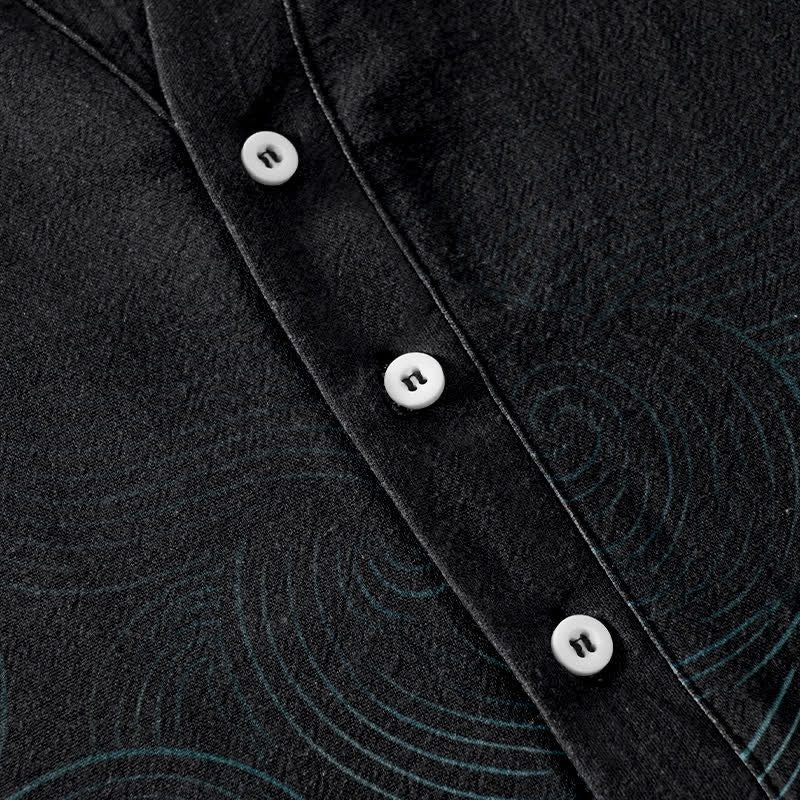 Nimara Ritual Cotton Concentric Ripple Pattern Men's Short Sleeve Half Button Shirt