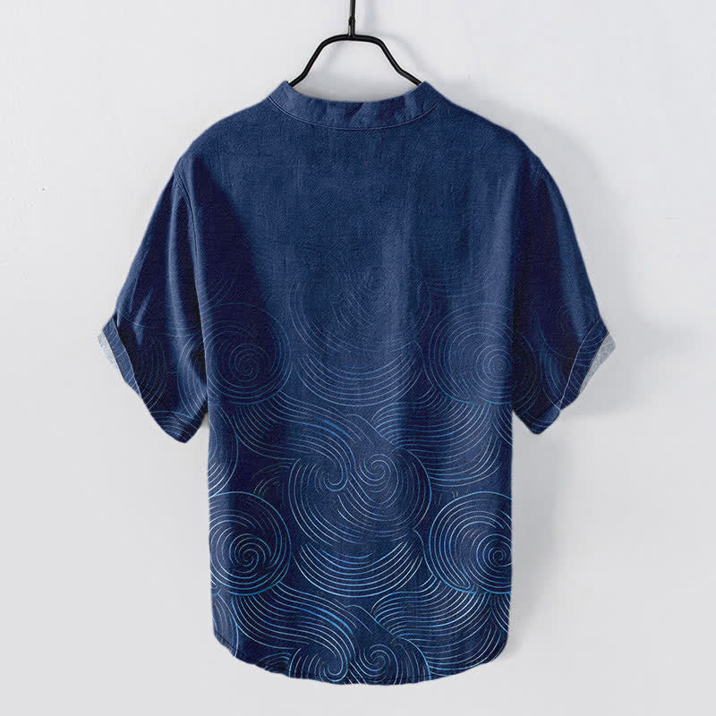 Nimara Ritual Cotton Concentric Ripple Pattern Men's Short Sleeve Half Button Shirt
