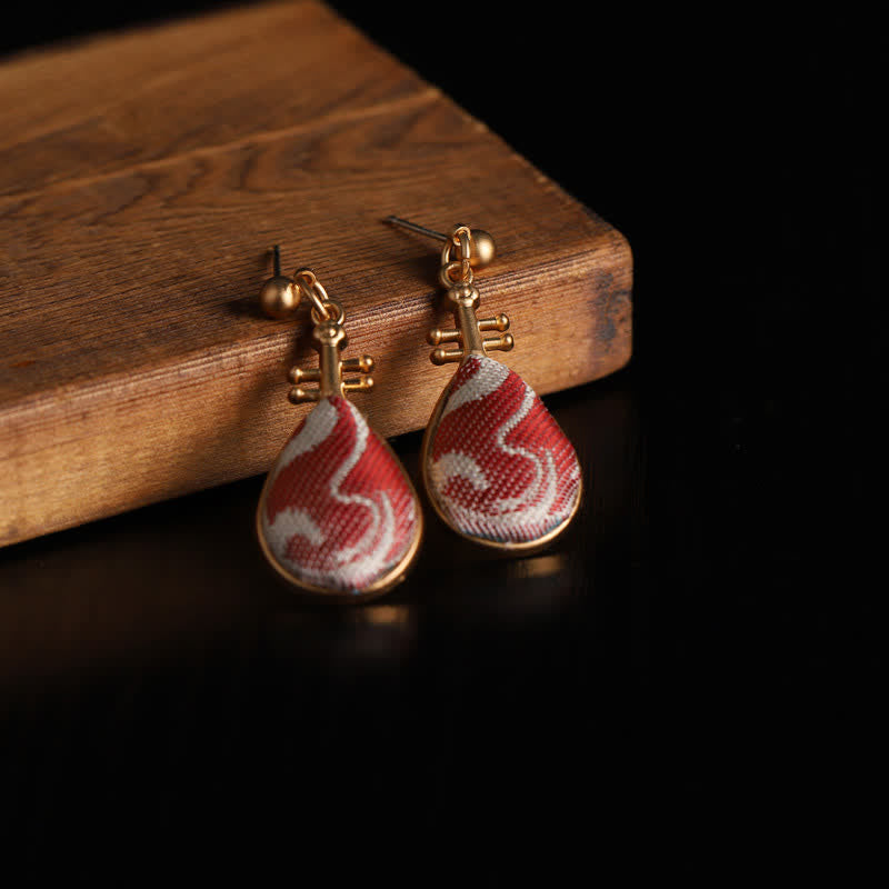 Nimara Ritual Song Brocade White Patterns Pipa-Shaped Design Harmony Teardrop Earrings