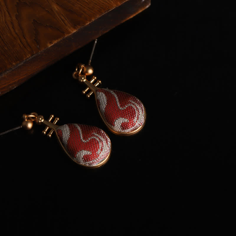 Nimara Ritual Song Brocade White Patterns Pipa-Shaped Design Harmony Teardrop Earrings