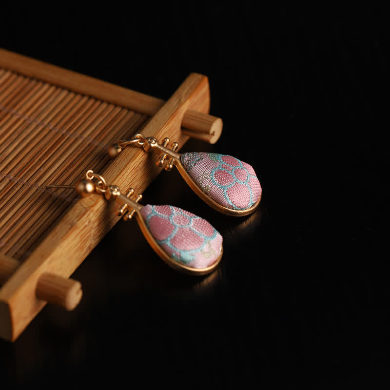 Nimara Ritual Song Brocade floral Pattern Pipa-Shaped Harmony Handcrafted Teardrop Earrings