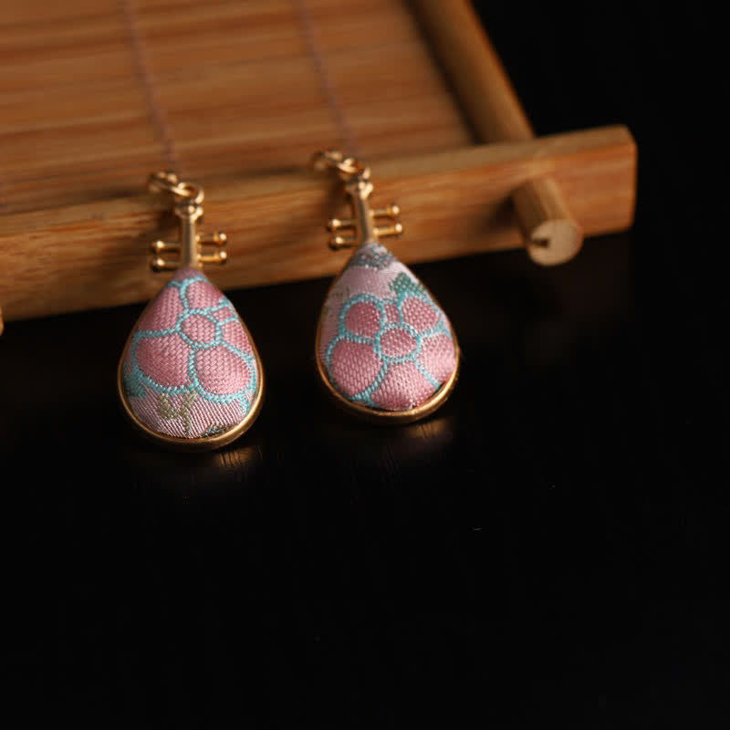 Nimara Ritual Song Brocade floral Pattern Pipa-Shaped Harmony Handcrafted Teardrop Earrings