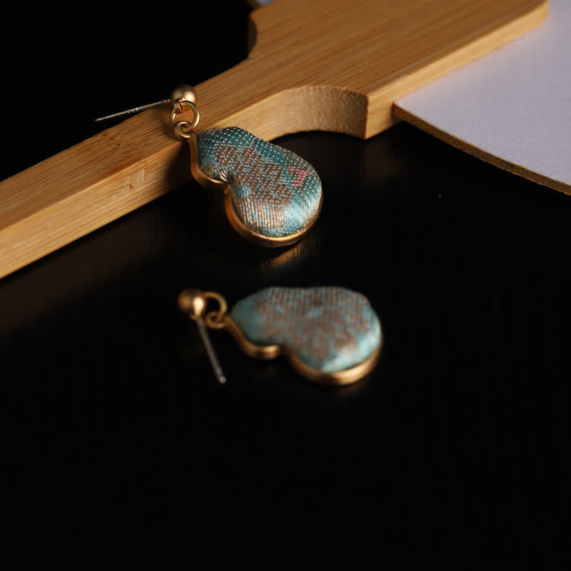 Nimara Ritual Song Brocade Gourd Shaped Floral Blessing Handcrafted Drop Earrings