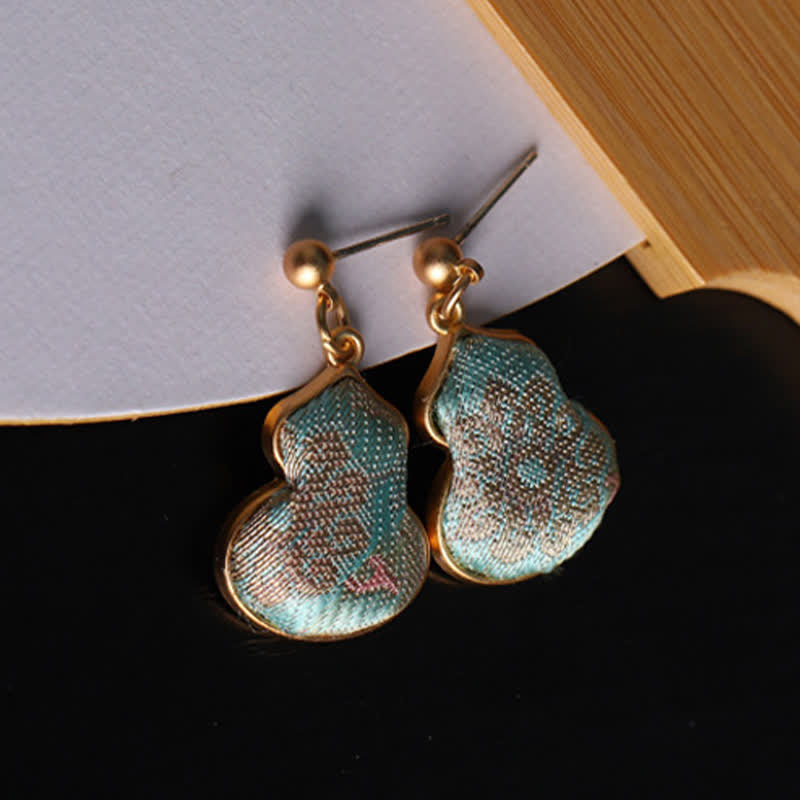 Nimara Ritual Song Brocade Gourd Shaped Floral Blessing Handcrafted Drop Earrings