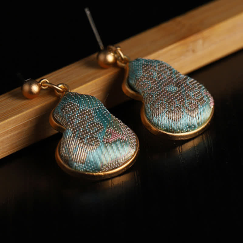 Nimara Ritual Song Brocade Gourd Shaped Floral Blessing Handcrafted Drop Earrings