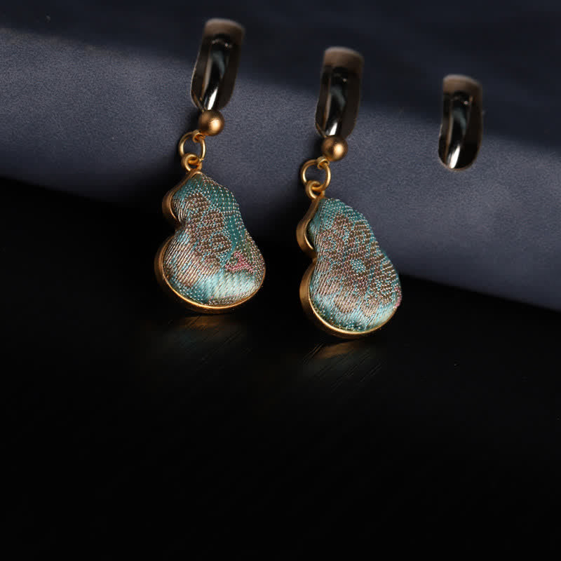 Nimara Ritual Song Brocade Gourd Shaped Floral Blessing Handcrafted Drop Earrings