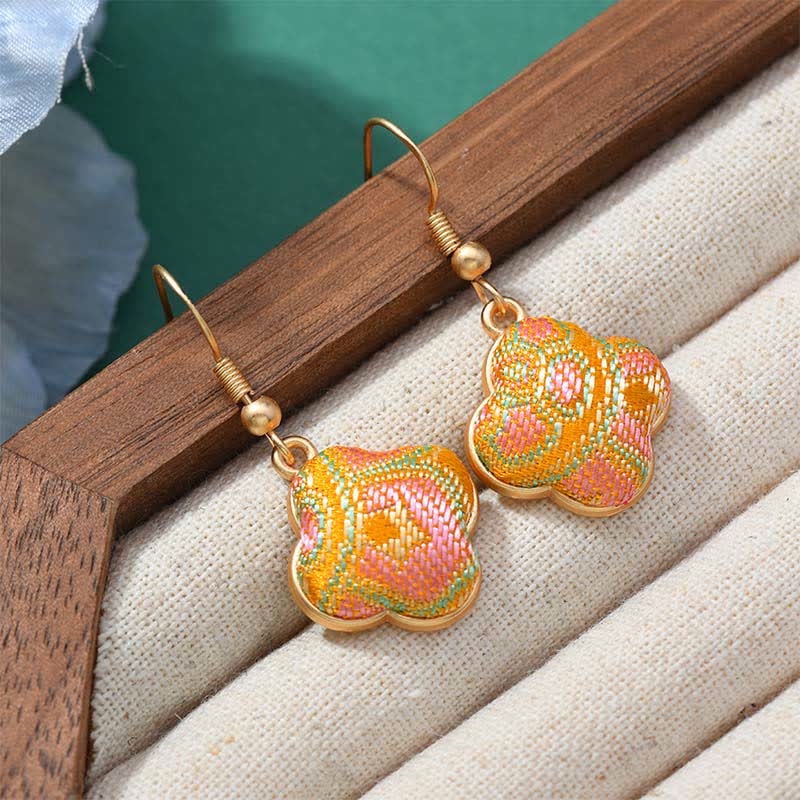 Nimara Ritual Song Brocade Colorful Tone Floral Prosperity Drop Earrings