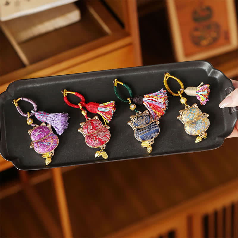 Nimara Ritual Song Brocade Lucky Cat Wealth Tassel String Keychain