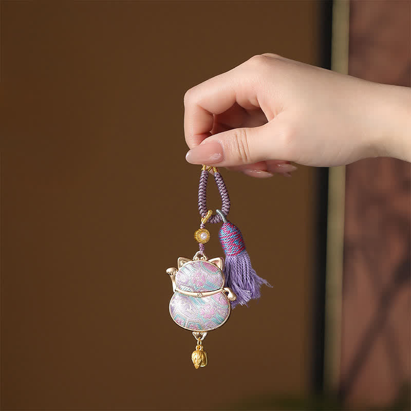 Nimara Ritual Song Brocade Lucky Cat Wealth Tassel String Keychain