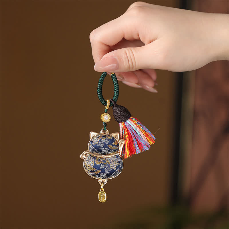 Positive Energy Song Brocade Lucky Cat Wealth Tassel String Keychain