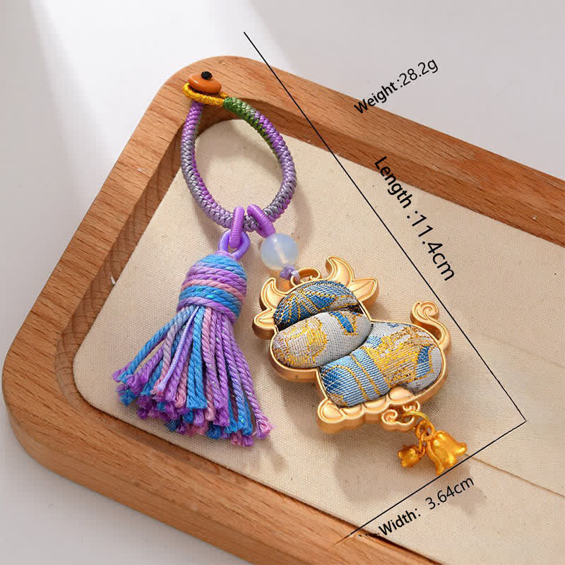 Nimara Ritual Song Brocade Handmade Chinese Zodiac Luck Tassel Keychain