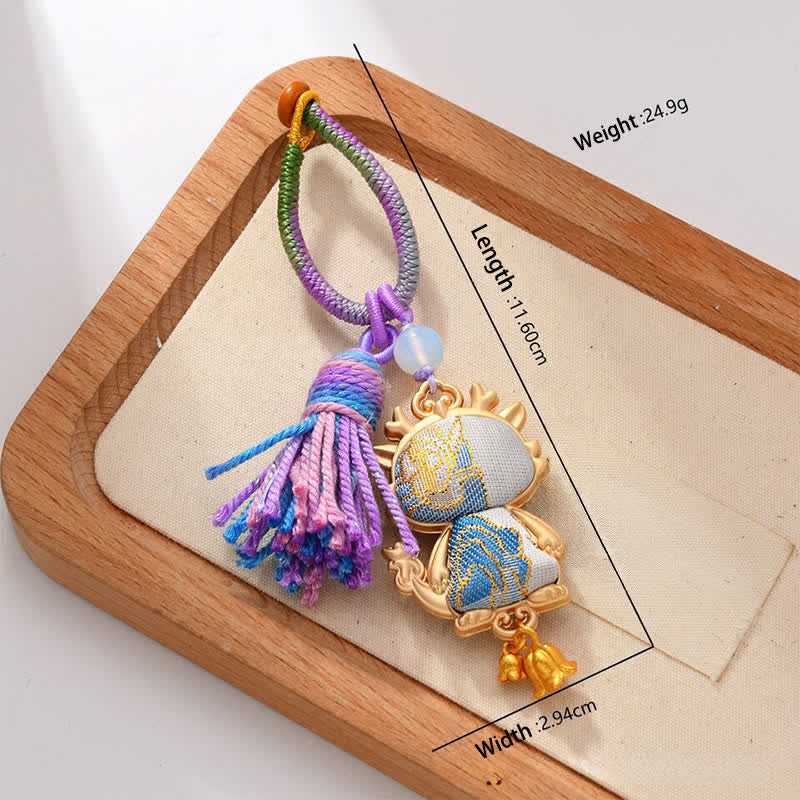 Nimara Ritual Song Brocade Handmade Chinese Zodiac Luck Tassel Keychain
