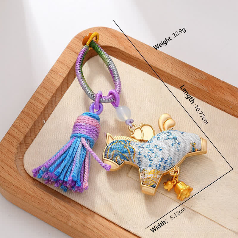 Nimara Ritual Song Brocade Handmade Chinese Zodiac Luck Tassel Keychain