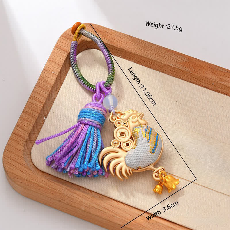 Nimara Ritual Song Brocade Handmade Chinese Zodiac Luck Tassel Keychain