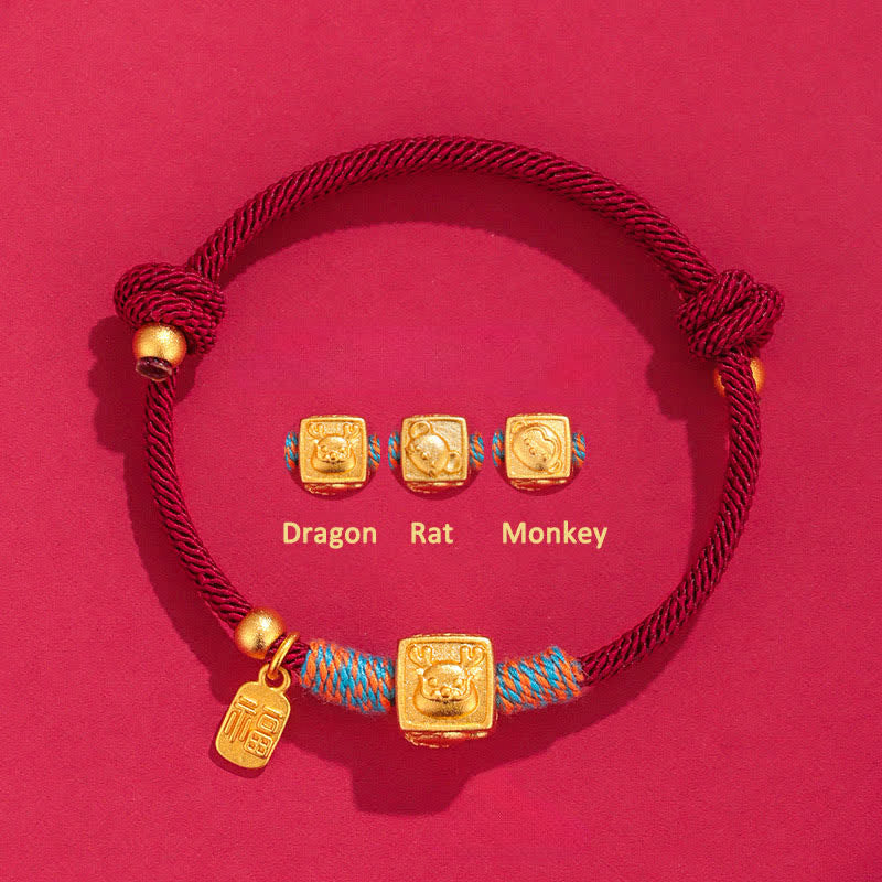 Nimara Ritual Handmade Red String Chinese Zodiac Luck Fu Charm Bracelet