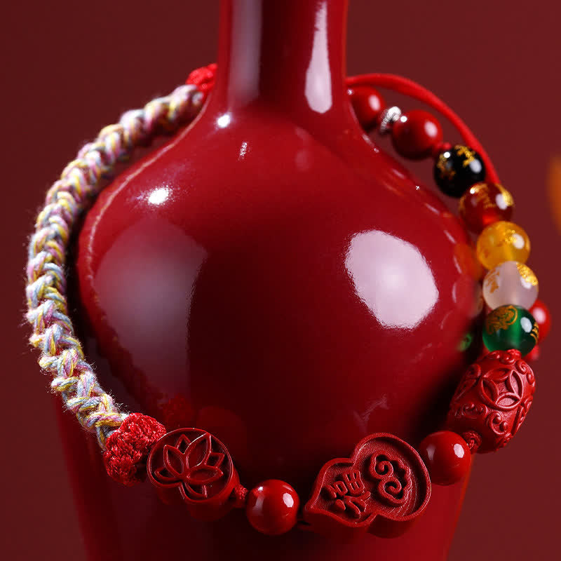 Nimara Ritual Cinnabar Fu Character Gourd Fortune Hand-Woven Red String Bracelet